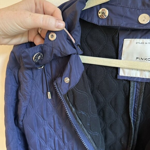 Pinko Coat Womens 6 US Quilted Jacket Removable Hood Heavy Lined Made In Italy - Picture 4 of 10
